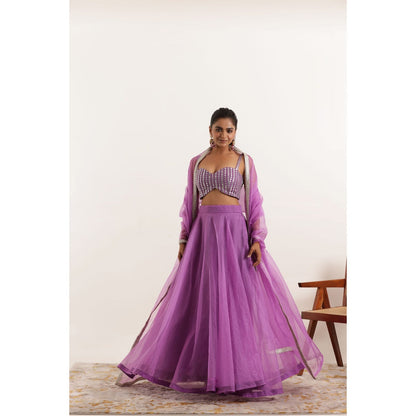 DEASHA INDIA Aahana Lavender Detailed Organza Lehenga with Blouse and Dupatta (Set of 3)
