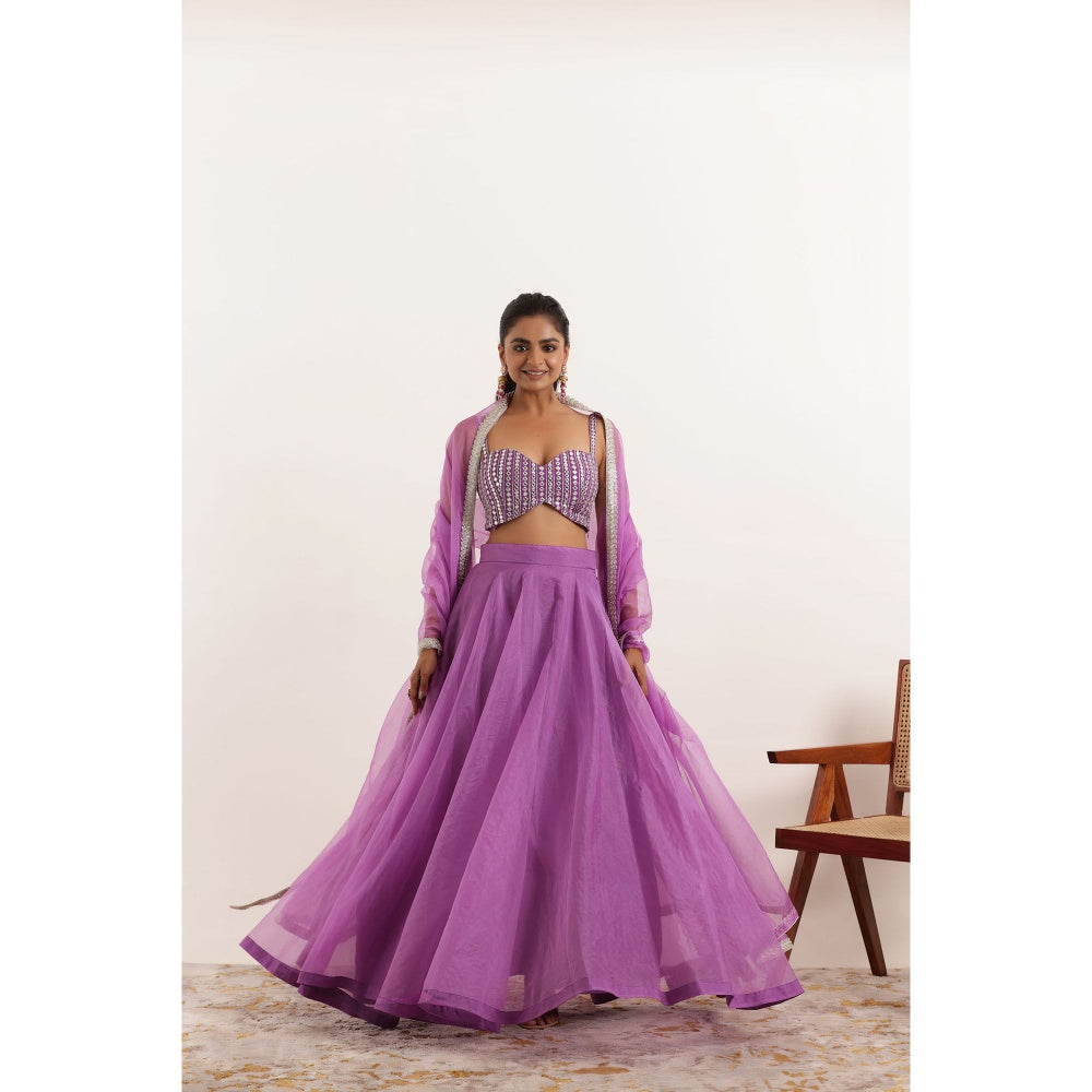 DEASHA INDIA Aahana Lavender Detailed Organza Lehenga with Blouse and Dupatta (Set of 3)