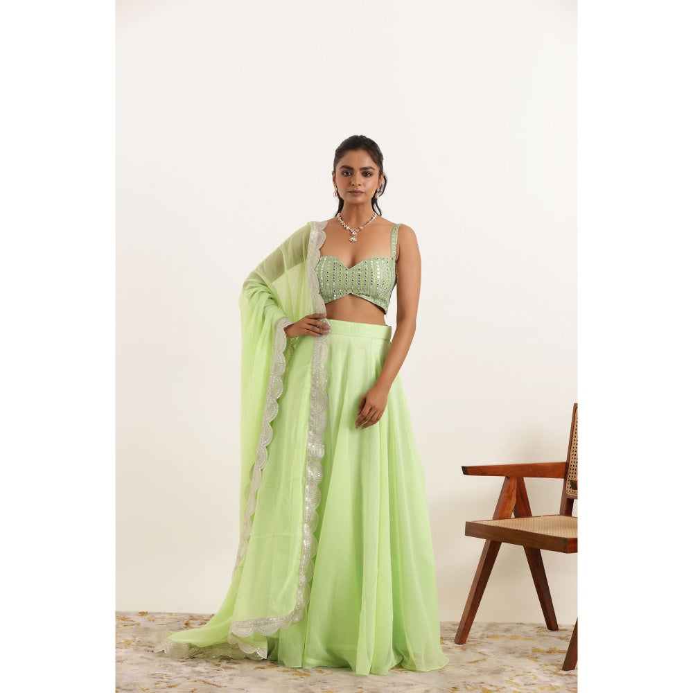 DEASHA INDIA Aisha Light Neon Green Detailed Lehenga with Blouse and Dupatta (Set of 3)