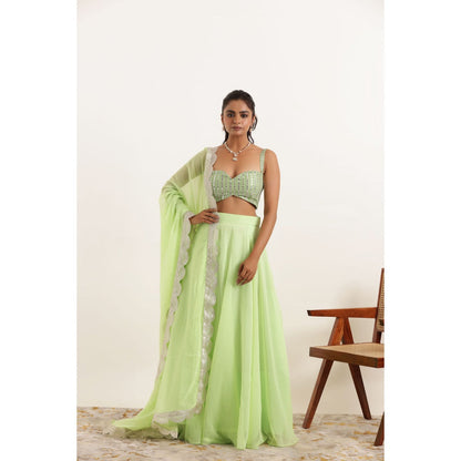 DEASHA INDIA Aisha Light Neon Green Detailed Lehenga with Blouse and Dupatta (Set of 3)