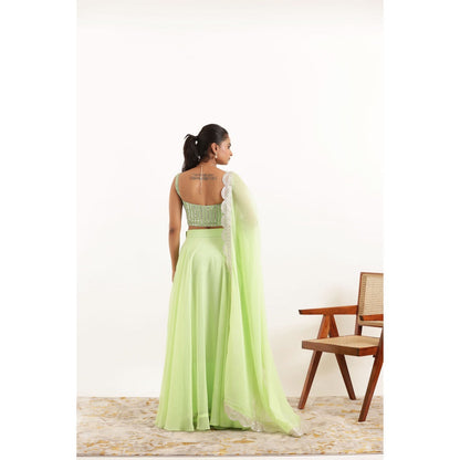DEASHA INDIA Aisha Light Neon Green Detailed Lehenga with Blouse and Dupatta (Set of 3)