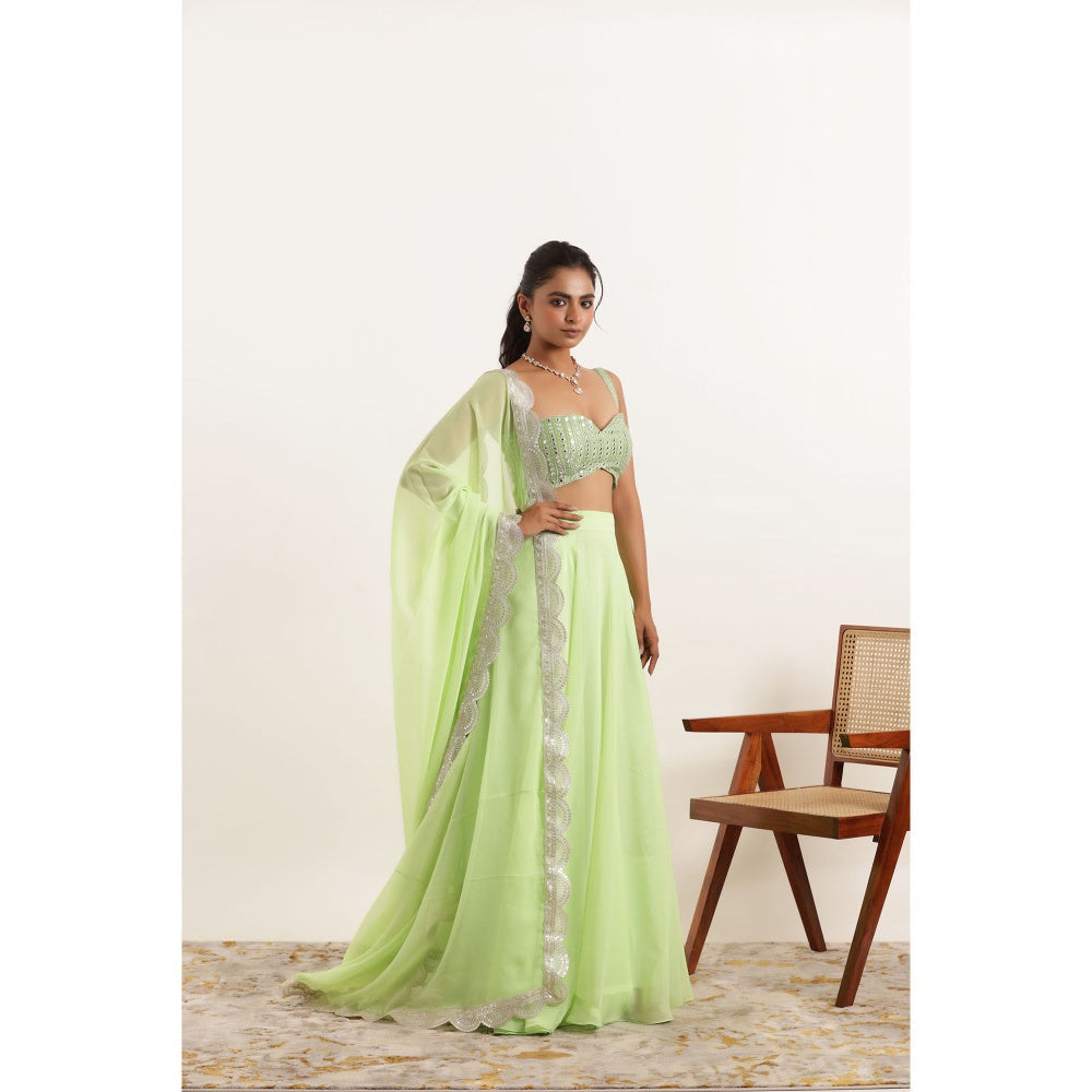 DEASHA INDIA Aisha Light Neon Green Detailed Lehenga with Blouse and Dupatta (Set of 3)