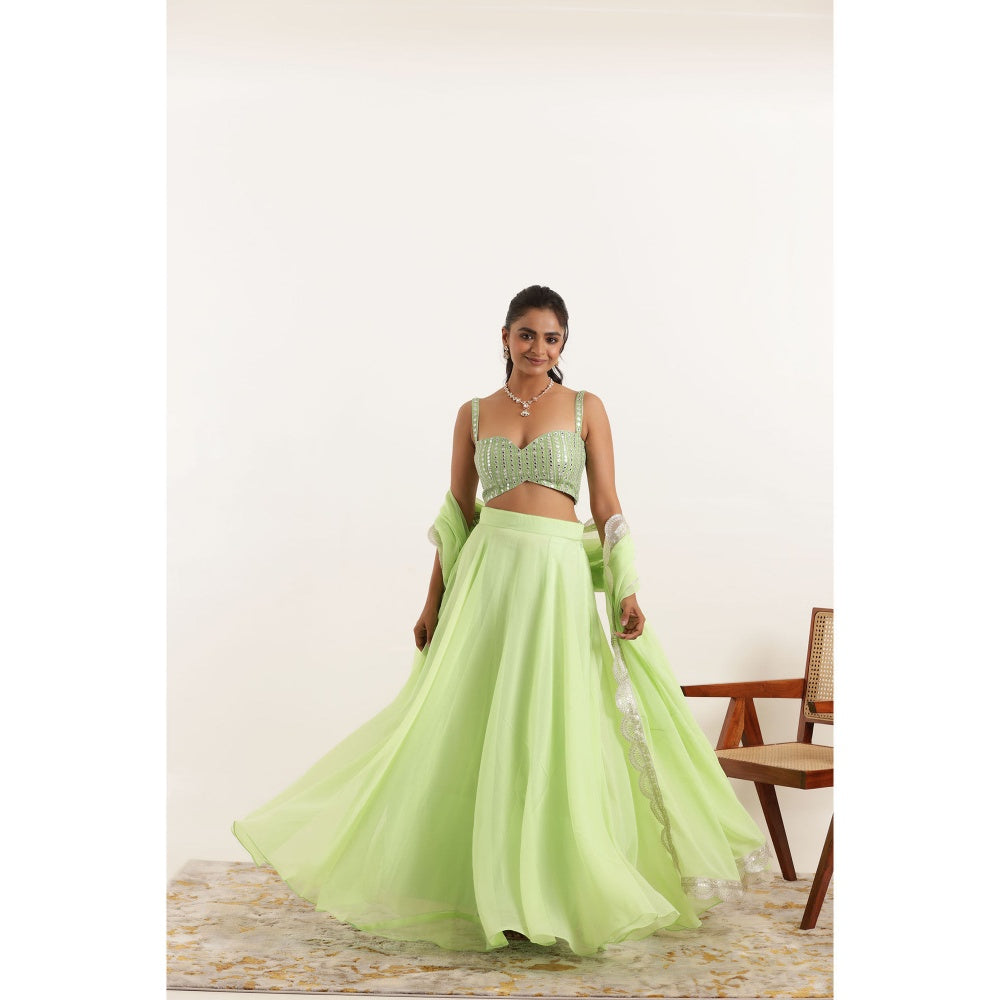 DEASHA INDIA Aisha Light Neon Green Detailed Lehenga with Blouse and Dupatta (Set of 3)