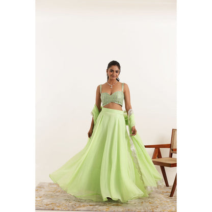 DEASHA INDIA Aisha Light Neon Green Detailed Lehenga with Blouse and Dupatta (Set of 3)