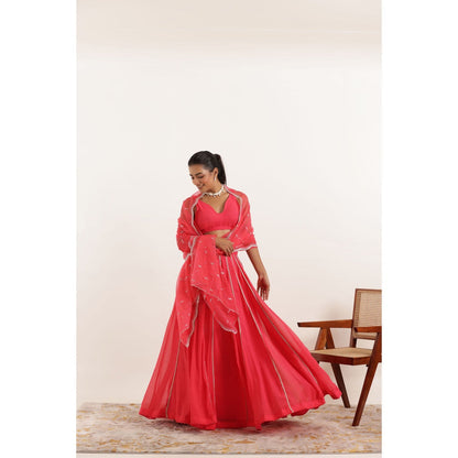 DEASHA INDIA Ayana Fiery Rose Detailed Lehenga with Blouse and Dupatta (Set of 3)