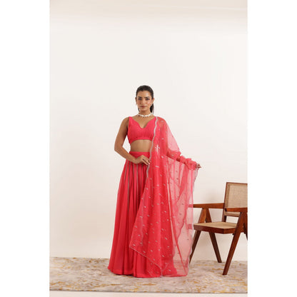 DEASHA INDIA Ayana Fiery Rose Detailed Lehenga with Blouse and Dupatta (Set of 3)