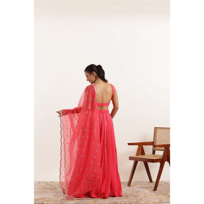 DEASHA INDIA Ayana Fiery Rose Detailed Lehenga with Blouse and Dupatta (Set of 3)