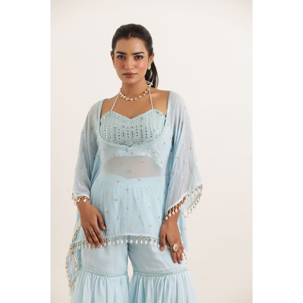 DEASHA INDIA Arya Powder Blue Kaftan Style Top with Sharara and Bustier (Set of 3)