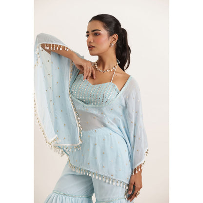 DEASHA INDIA Arya Powder Blue Kaftan Style Top with Sharara and Bustier (Set of 3)