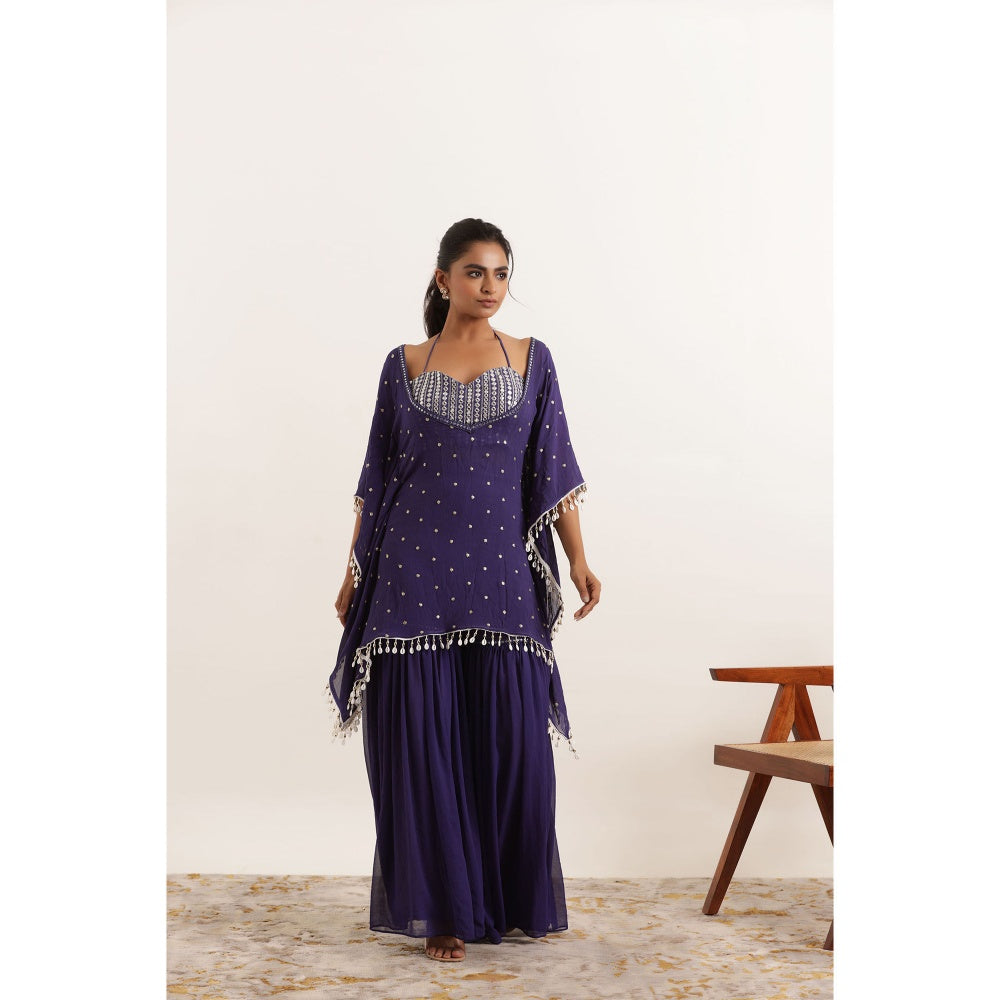 DEASHA INDIA Adri Cyber Grape Kaftan Style Top with Sharara and Bustier (Set of 3)