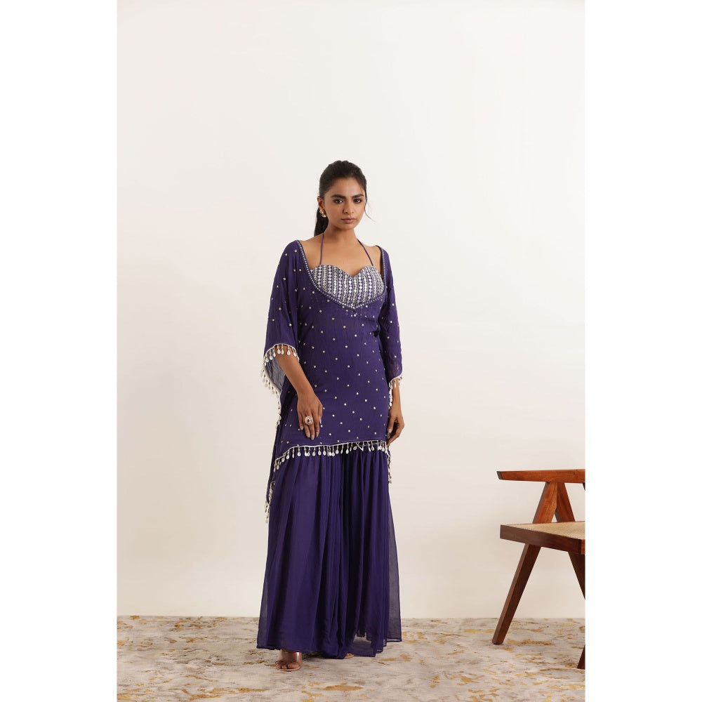 DEASHA INDIA Adri Cyber Grape Kaftan Style Top with Sharara and Bustier (Set of 3)