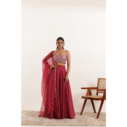DEASHA INDIA Asha Mystic Maroon Detailed Lehenga with Blouse and Dupatta (Set of 3)