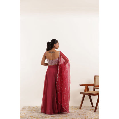 DEASHA INDIA Asha Mystic Maroon Detailed Lehenga with Blouse and Dupatta (Set of 3)