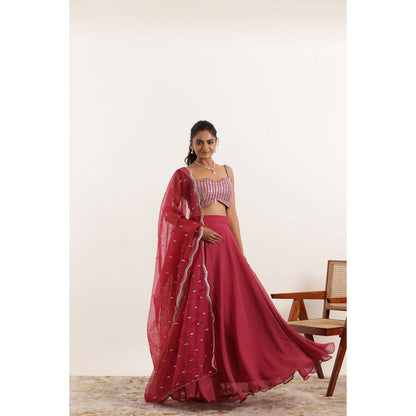 DEASHA INDIA Asha Mystic Maroon Detailed Lehenga with Blouse and Dupatta (Set of 3)