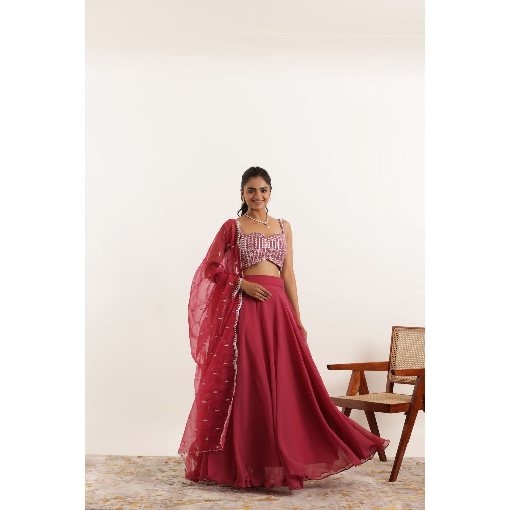 DEASHA INDIA Asha Mystic Maroon Detailed Lehenga with Blouse and Dupatta (Set of 3)