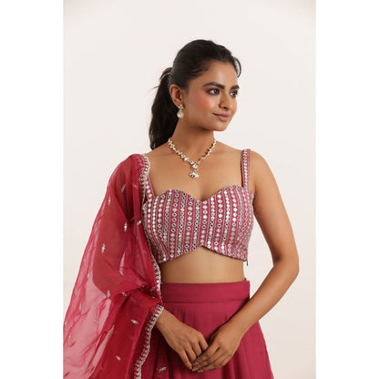 DEASHA INDIA Asha Mystic Maroon Detailed Lehenga with Blouse and Dupatta (Set of 3)