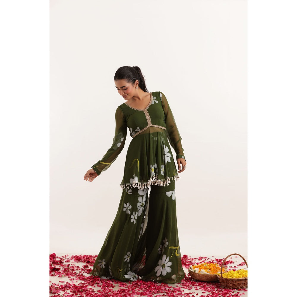 DEASHA INDIA Veda Green Hand Painted Floral Co-Ord (Set of 2)