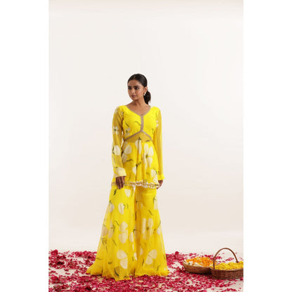 DEASHA INDIA Lehar Yellow Hand Painted Floral Coord Set (Set of 2)