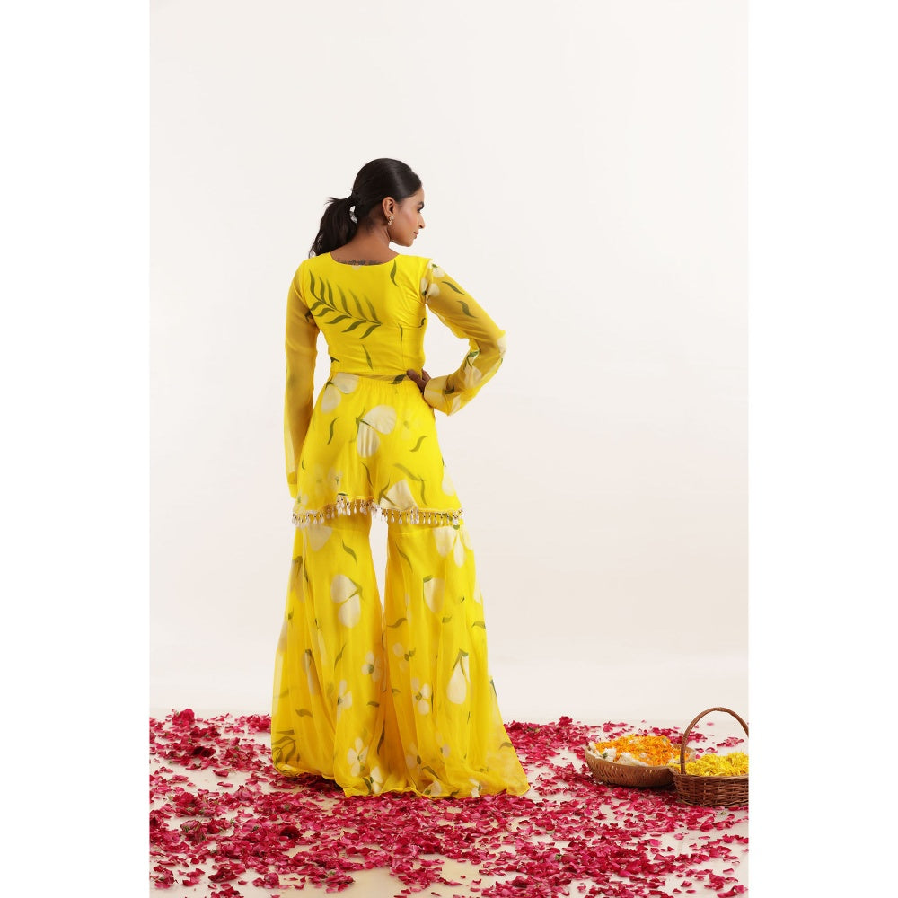 DEASHA INDIA Lehar Yellow Hand Painted Floral Coord Set (Set of 2)
