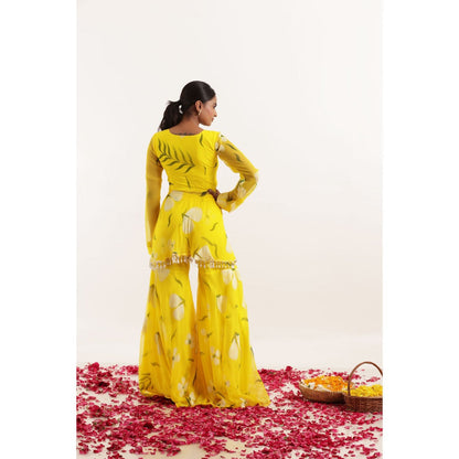 DEASHA INDIA Lehar Yellow Hand Painted Floral Coord Set (Set of 2)