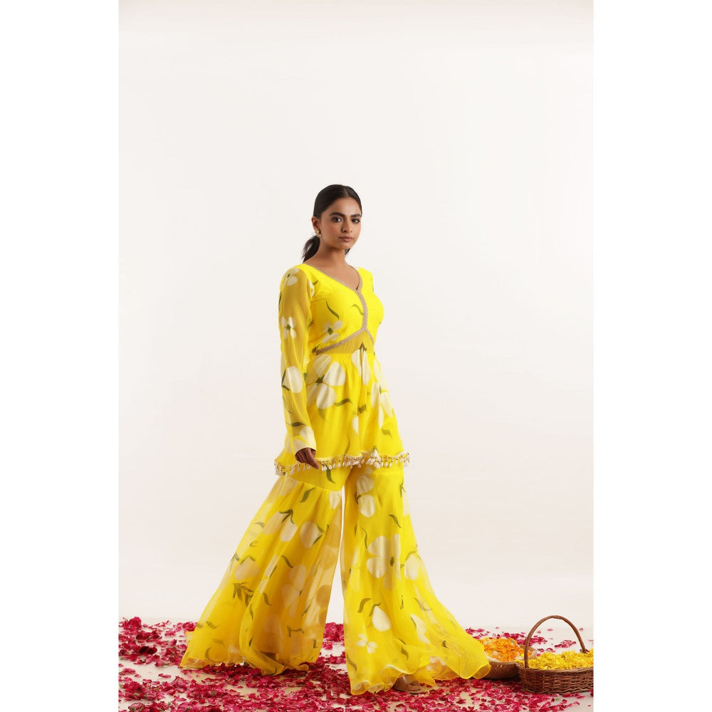 DEASHA INDIA Lehar Yellow Hand Painted Floral Coord Set (Set of 2)