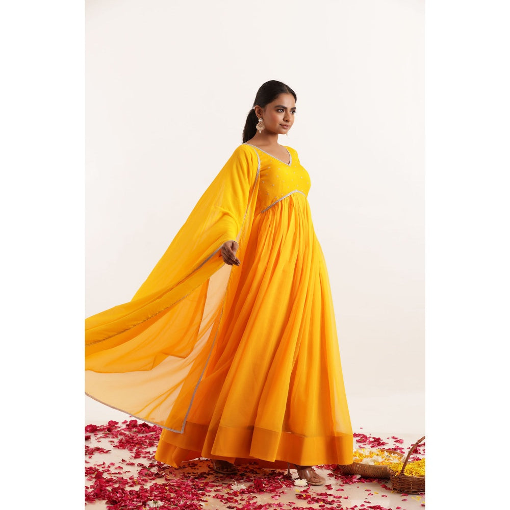 DEASHA INDIA Pari Yellow Lace Work Anarkali with Dupatta (Set of 2)