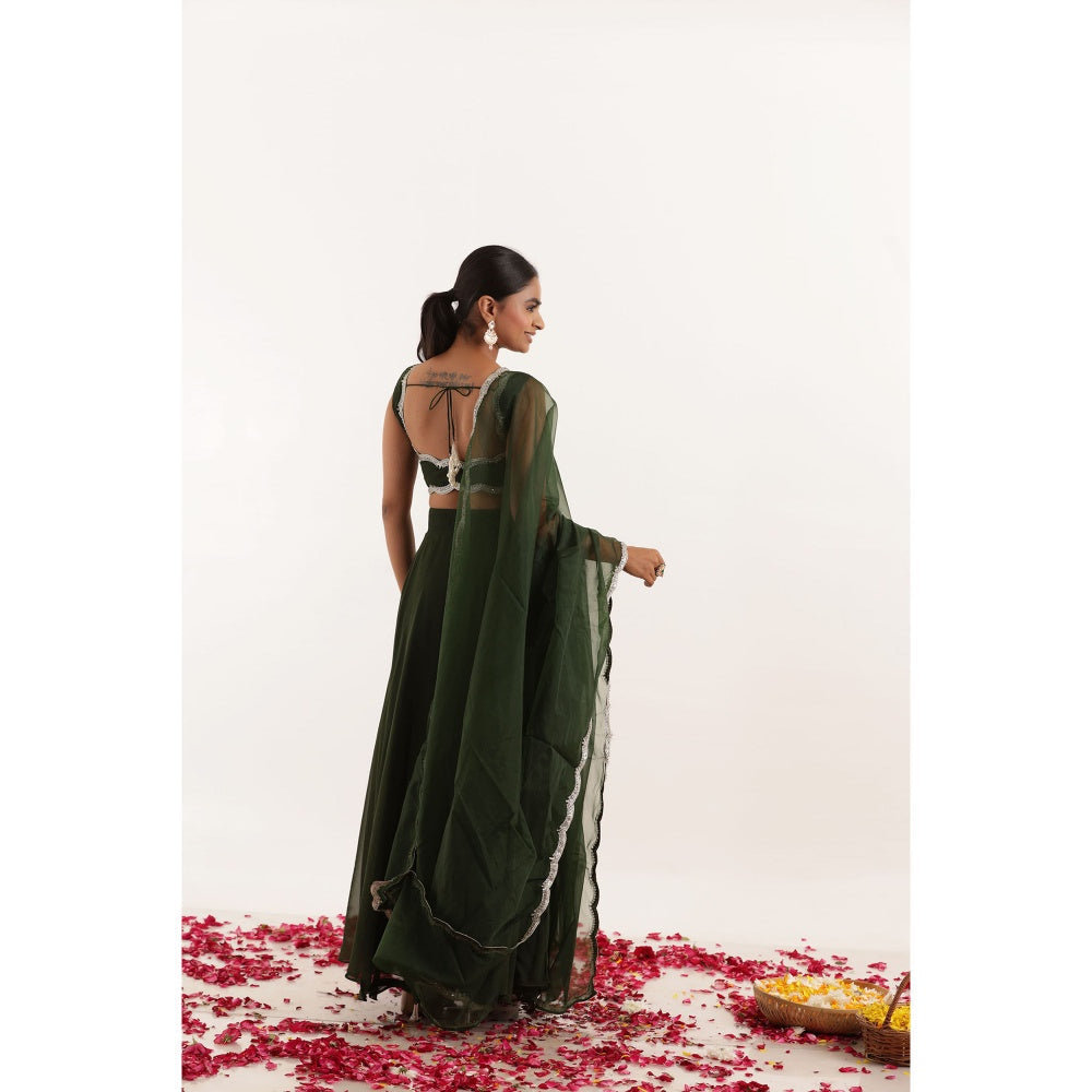 DEASHA INDIA Sitara Dark Green Detailed Lehenga with Blouse and Dupatta (Set of 3)