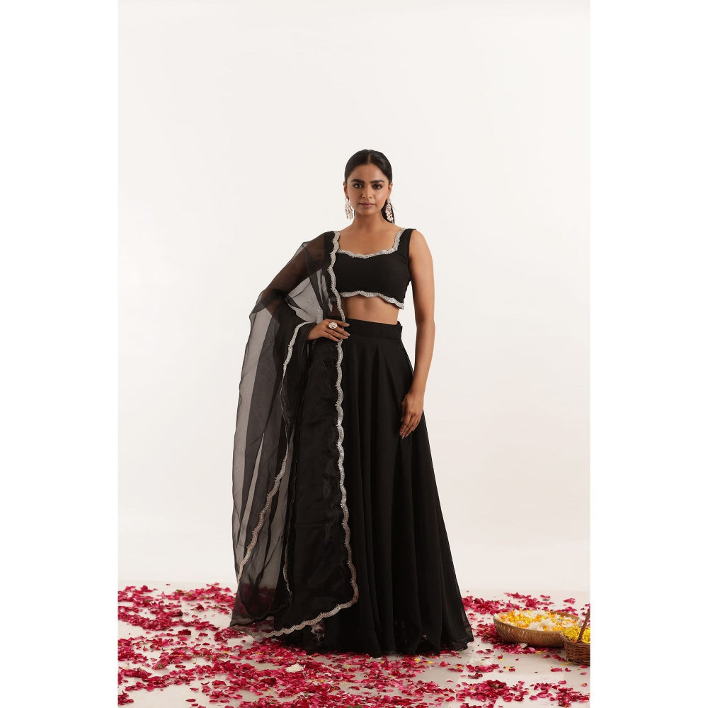 DEASHA INDIA Leela Black Detailed Lehenga with Blouse and Dupatta (Set of 3)