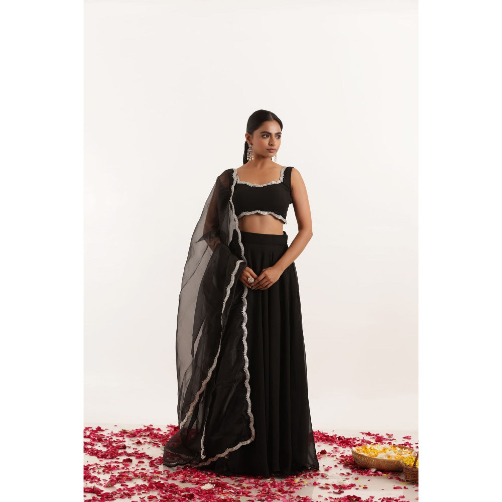 DEASHA INDIA Leela Black Detailed Lehenga with Blouse and Dupatta (Set of 3)