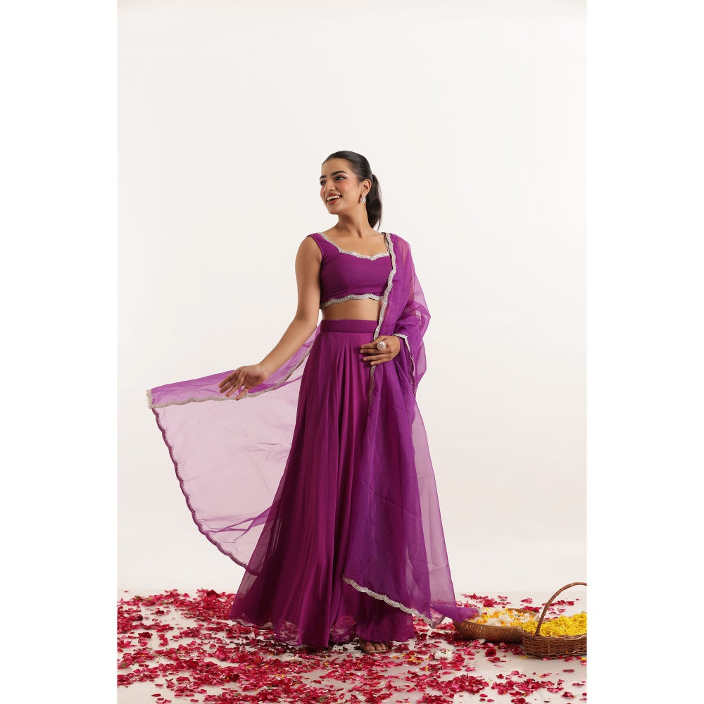 DEASHA INDIA Aarya True Purple Detailed Lehenga with Blouse and Dupatta (Set of 3)