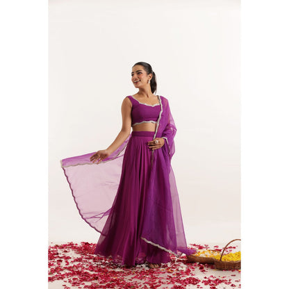 DEASHA INDIA Aarya True Purple Detailed Lehenga with Blouse and Dupatta (Set of 3)