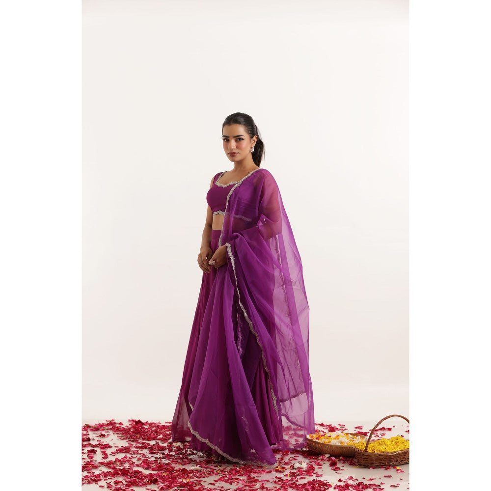 DEASHA INDIA Aarya True Purple Detailed Lehenga with Blouse and Dupatta (Set of 3)