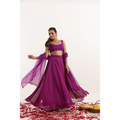 DEASHA INDIA Aarya True Purple Detailed Lehenga with Blouse and Dupatta (Set of 3)