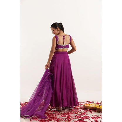 DEASHA INDIA Aarya True Purple Detailed Lehenga with Blouse and Dupatta (Set of 3)