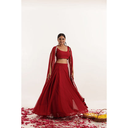 DEASHA INDIA Rivas Maroon Red Shrug Lehenga with Blouse and Dupatta (Set of 3)