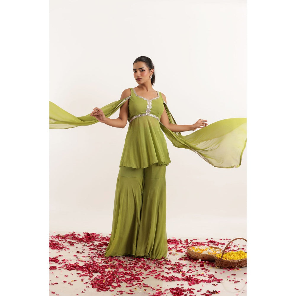 DEASHA INDIA Vaanya Bright Green Detailed Lace Work Kurti with Sharara (Set of 2)