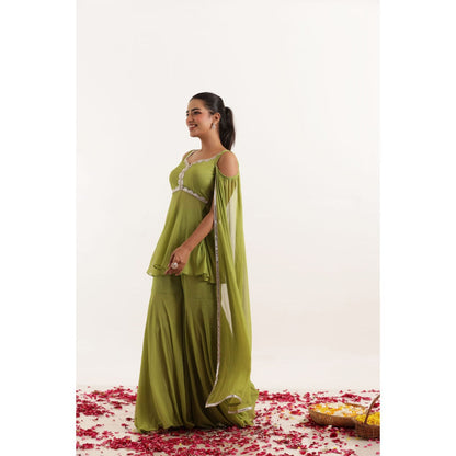 DEASHA INDIA Vaanya Bright Green Detailed Lace Work Kurti with Sharara (Set of 2)