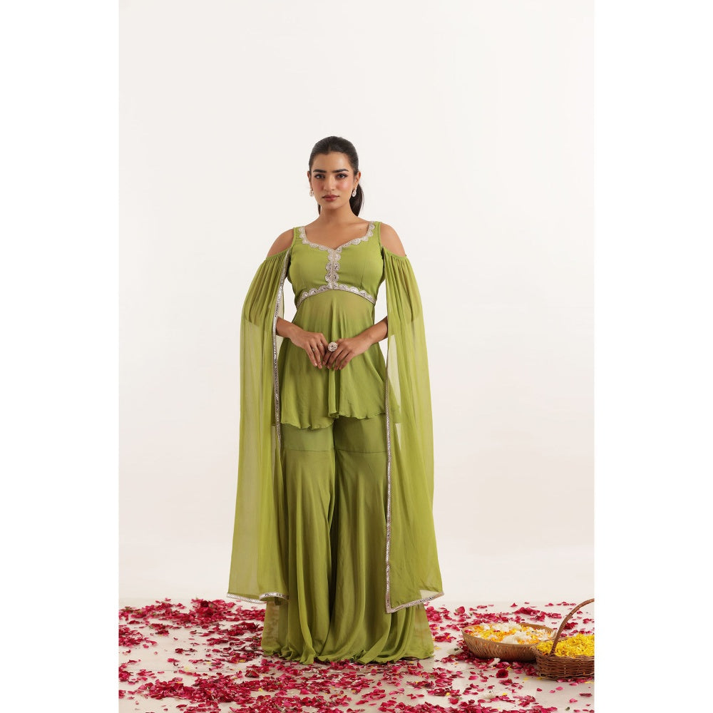 DEASHA INDIA Vaanya Bright Green Detailed Lace Work Kurti with Sharara (Set of 2)