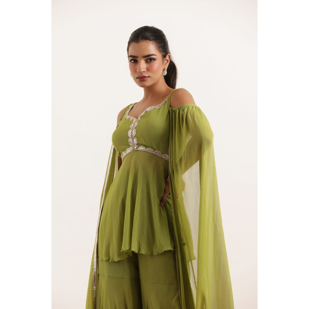 DEASHA INDIA Vaanya Bright Green Detailed Lace Work Kurti with Sharara (Set of 2)