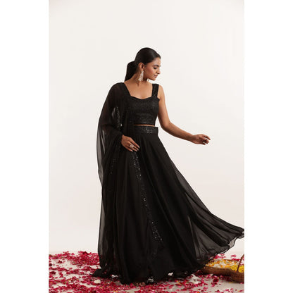 DEASHA INDIA Avani Detailed Black Lehenga with Blouse and Dupatta (Set of 3)
