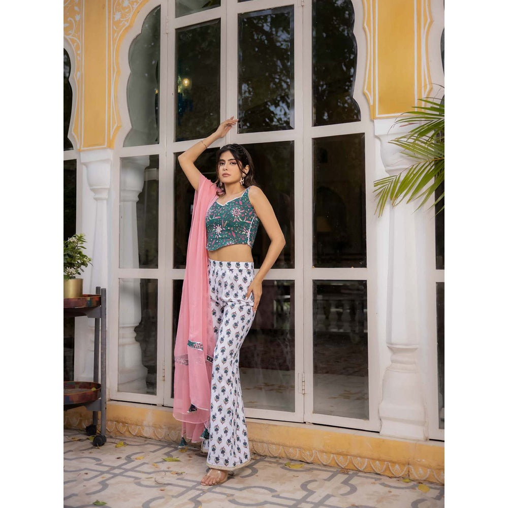 DEASHA INDIA Gulnar Dark Green Blouse with Pant and Dupatta (Set of 3)