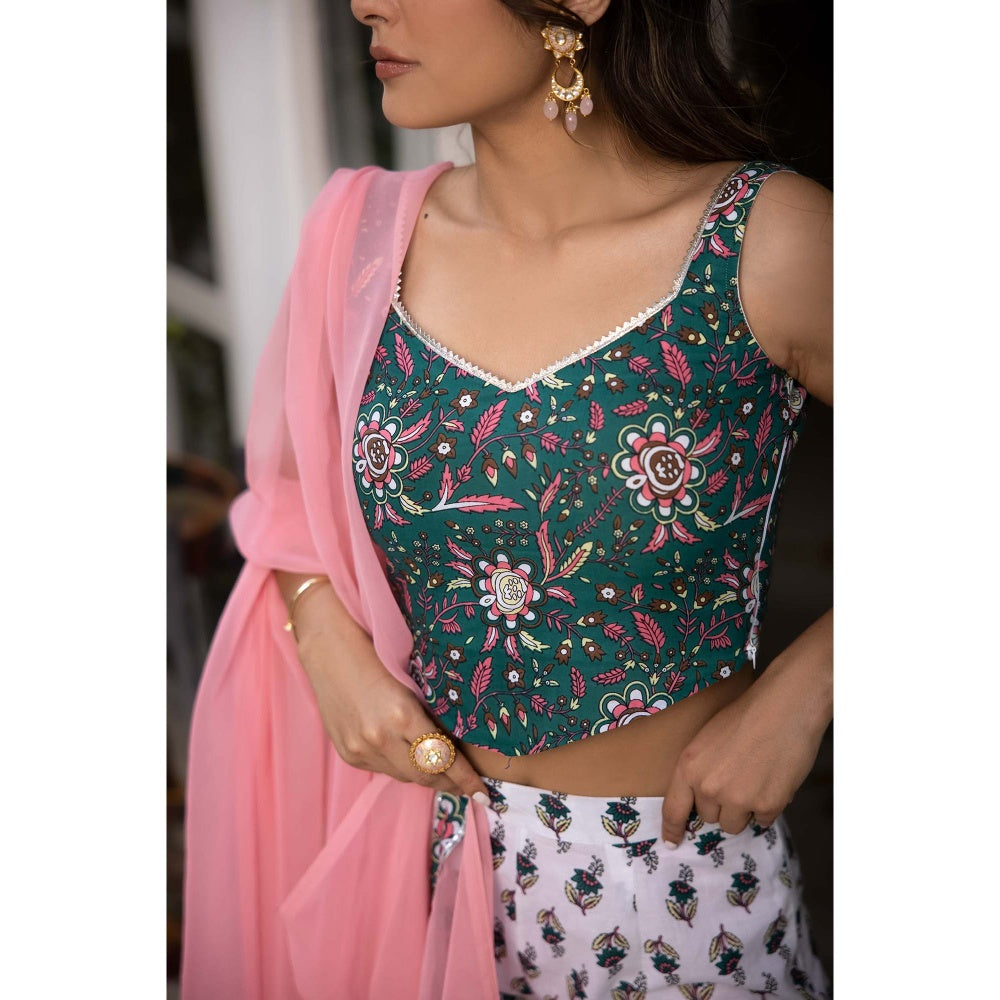 DEASHA INDIA Gulnar Dark Green Blouse with Pant and Dupatta (Set of 3)
