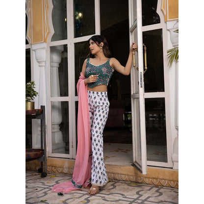 DEASHA INDIA Gulnar Dark Green Blouse with Pant and Dupatta (Set of 3)