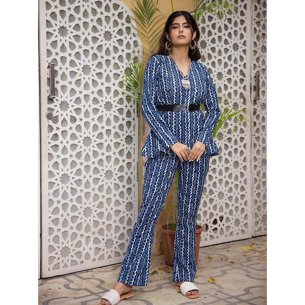 DEASHA INDIA Keya Blue Cotton Co-Ord (Set of 3)