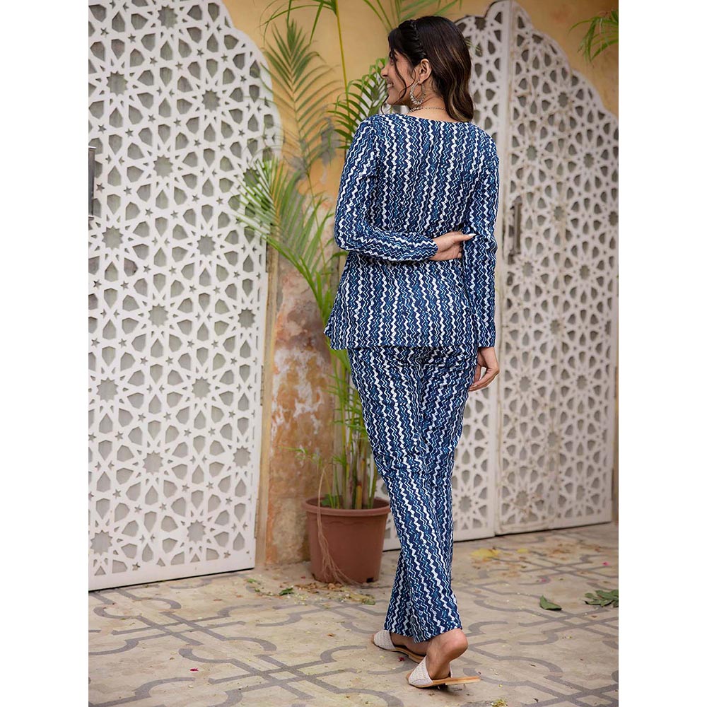 DEASHA INDIA Keya Blue Cotton Co-Ord (Set of 3)