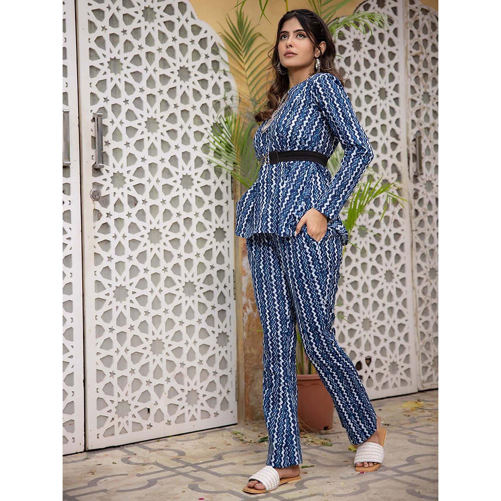 DEASHA INDIA Keya Blue Cotton Co-Ord (Set of 3)