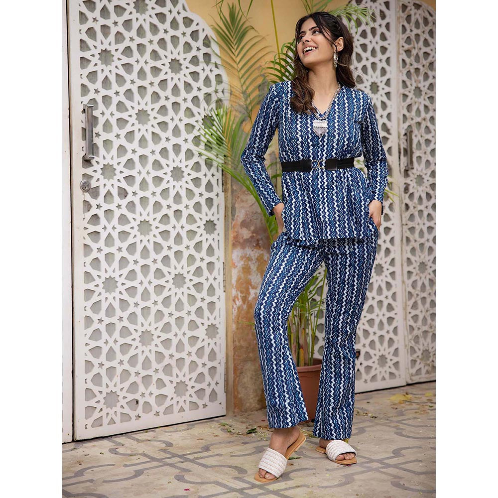 DEASHA INDIA Keya Blue Cotton Co-Ord (Set of 3)