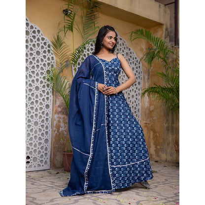 DEASHA INDIA Arna Blue Cotton Anarkali with Pant and Dupatta (Set of 3)