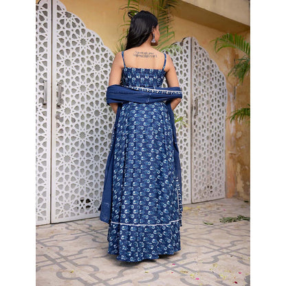 DEASHA INDIA Arna Blue Cotton Anarkali with Pant and Dupatta (Set of 3)