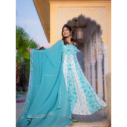 DEASHA INDIA Avani Cotton Turquoise Anarkali with Pant and Dupatta (Set of 3)